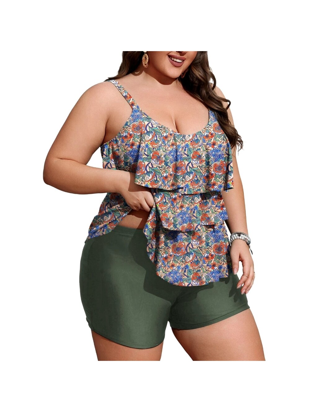 NWT a.Jesdani Women’s Floral Ruffle Tankini Swimsuit with Boyshorts, 3XL
